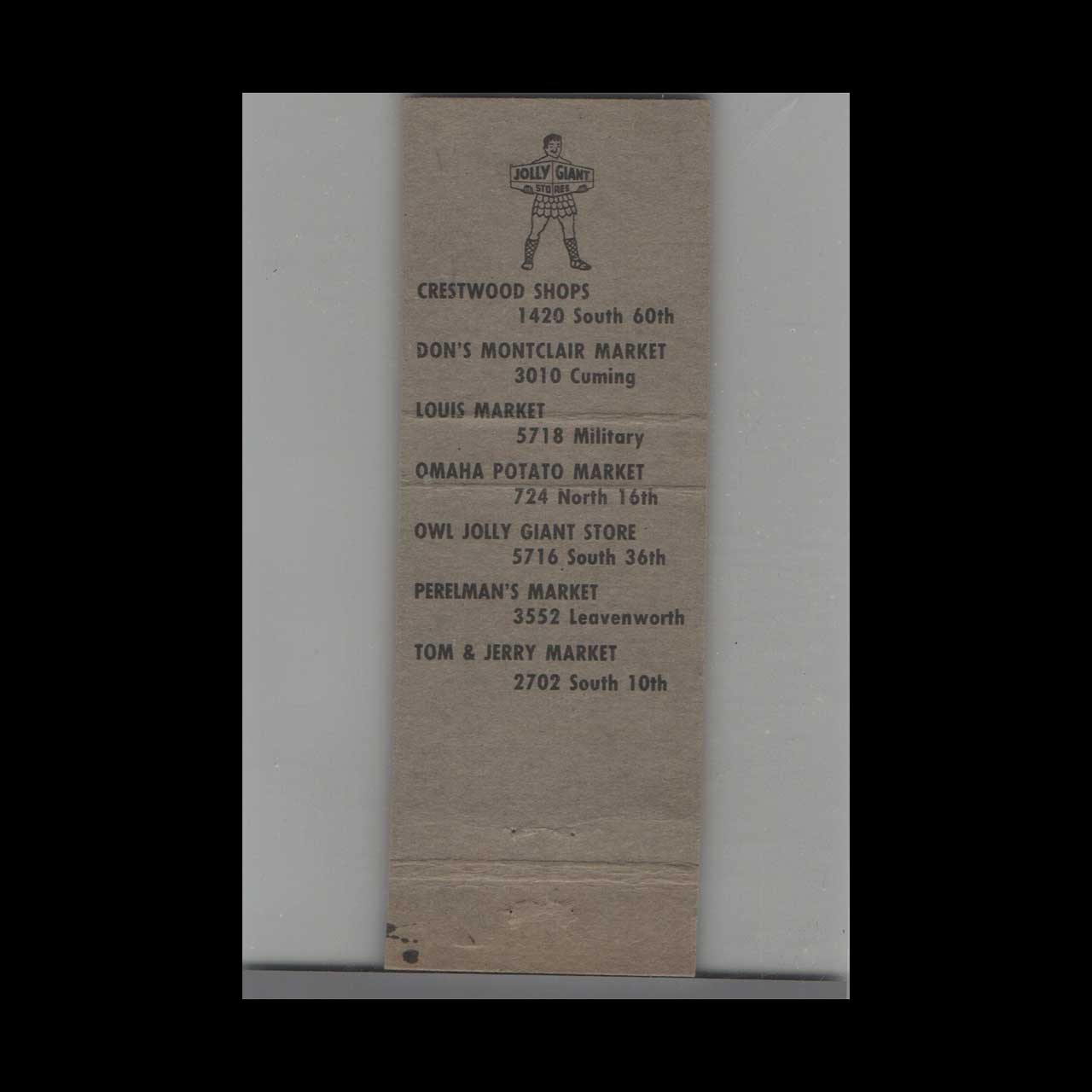 Matchbook Cover Jolly Giant Stores Matchbook Cover Jolly Giant Stores