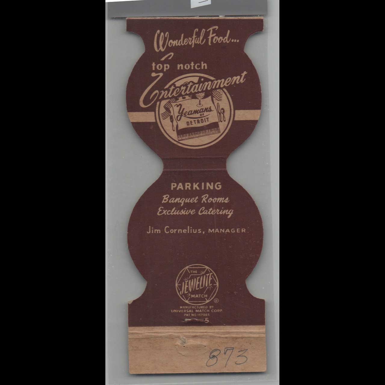 Yeamans Restaurant Detroit MI Matchbook Cover Yeamans Restaurant Detroit MI Matchbook Cover