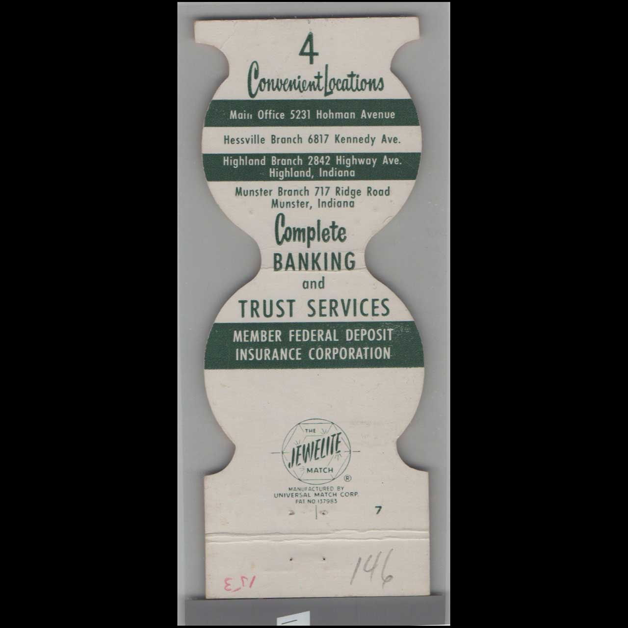 Calumet National Bank Matchbook Cover Hammond IN Calumet National Bank Matchbook Cover Hammond IN