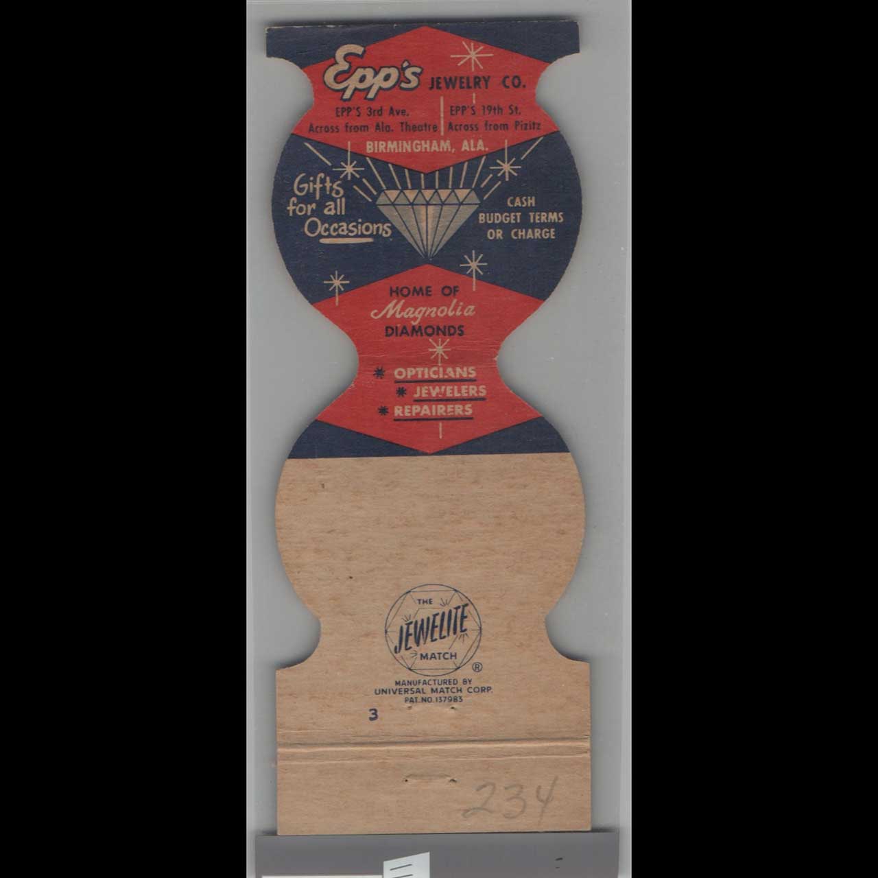 Epps Jewelry Co Matchbook Cover Birmingham AL Epps Jewelry Co Matchbook Cover Birmingham AL