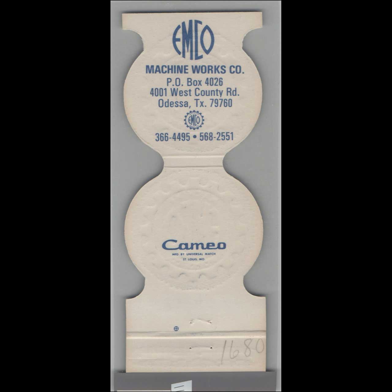 EMCO Machine Works Co Odessa TX Matchbook Cover EMCO Machine Works Co Odessa TX Matchbook Cover