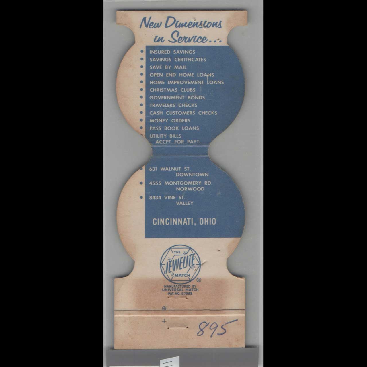 Fidelity Federal Savings Matchbook Cover Cincinnati OH Fidelity Federal Savings Matchbook Cover Cincinnati OH