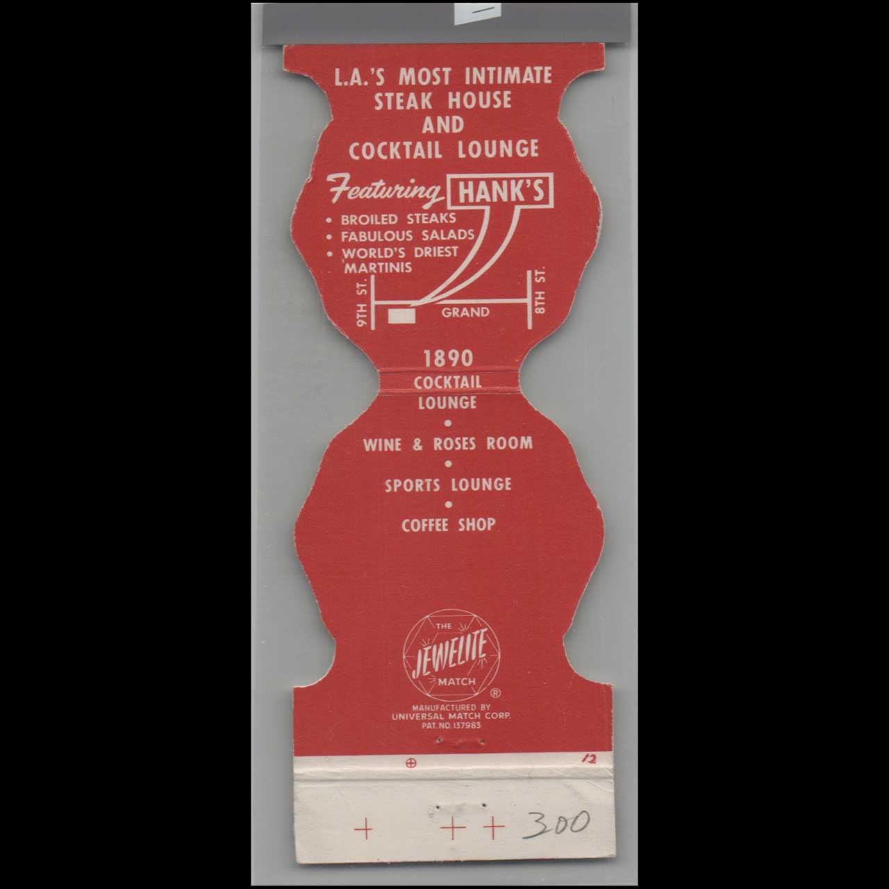 Hanks 1890 Restaurant Matchbook Cover Los Angeles CA Hanks 1890 Restaurant Matchbook Cover Los Angeles CA