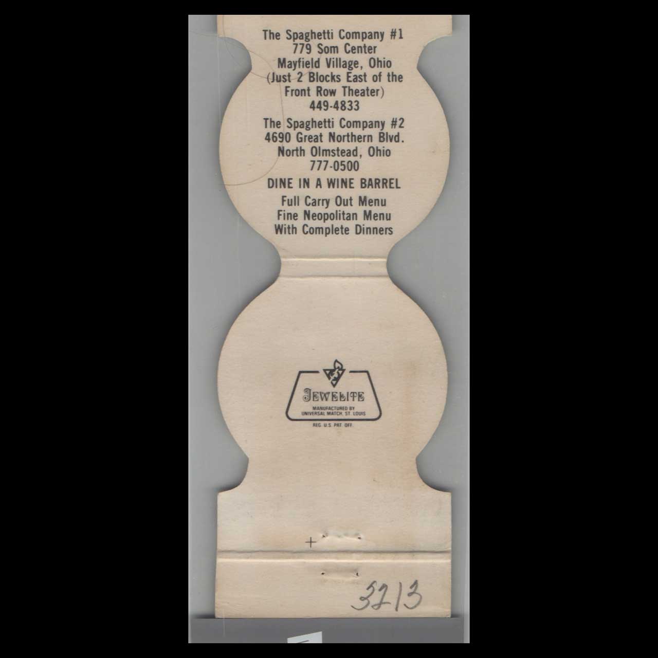 The Spaghetti Company Matchbook Cover North Olmstead The Spaghetti Company Matchbook Cover North Olmstead