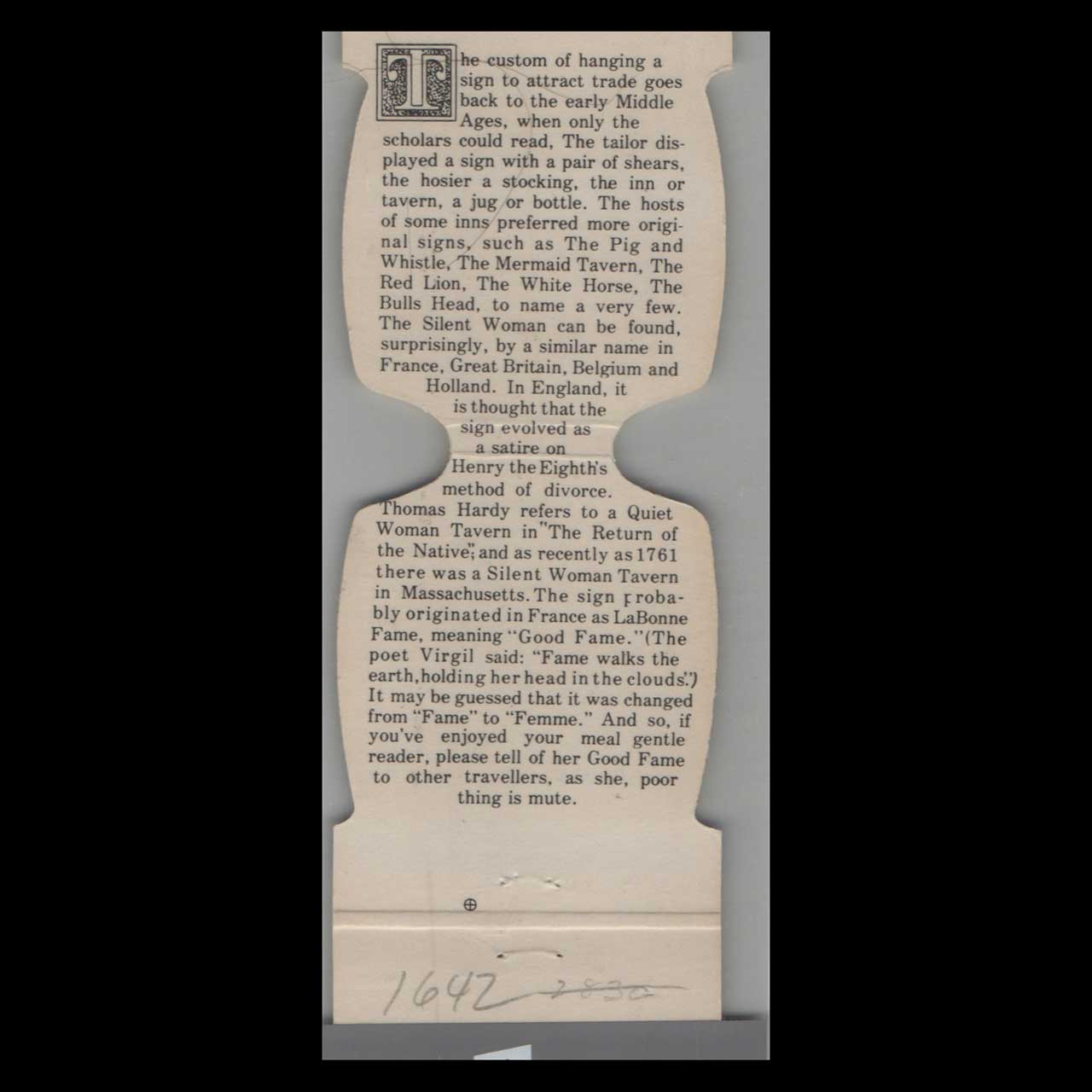 The Silent Woman Restaurant Waterville ME Matchbook Cover The Silent Woman Restaurant Waterville ME Matchbook Cover