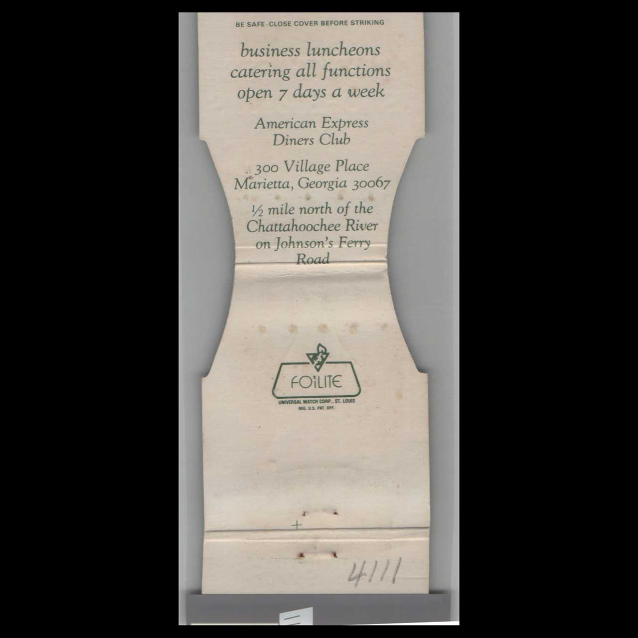 The Steeple House Restaurant Marietta Matchbook Cover The Steeple House Restaurant Marietta Matchbook Cover