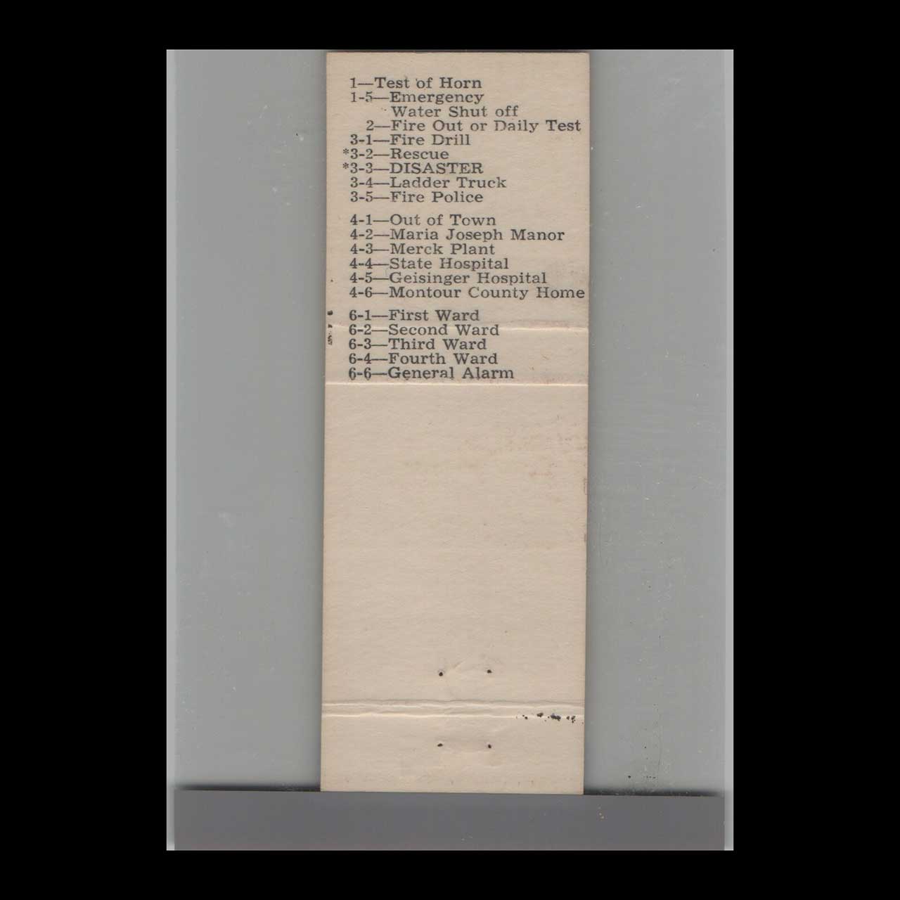 South Side Fire Co No 1 Riverside PA Matchbook Cover South Side Fire Co No 1 Riverside PA Matchbook Cover