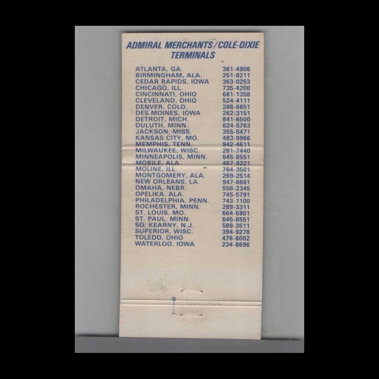 Admiral Merchants Trucking Matchbook Cover Dixie Hwy Co Admiral Merchants Trucking Matchbook Cover Dixie Hwy Co