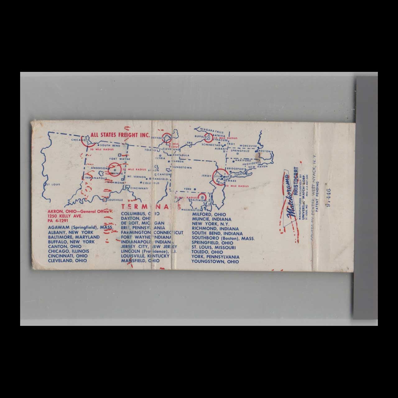 All States Freight Inc Matchbook Cover Akron OH All States Freight Inc Matchbook Cover Akron OH