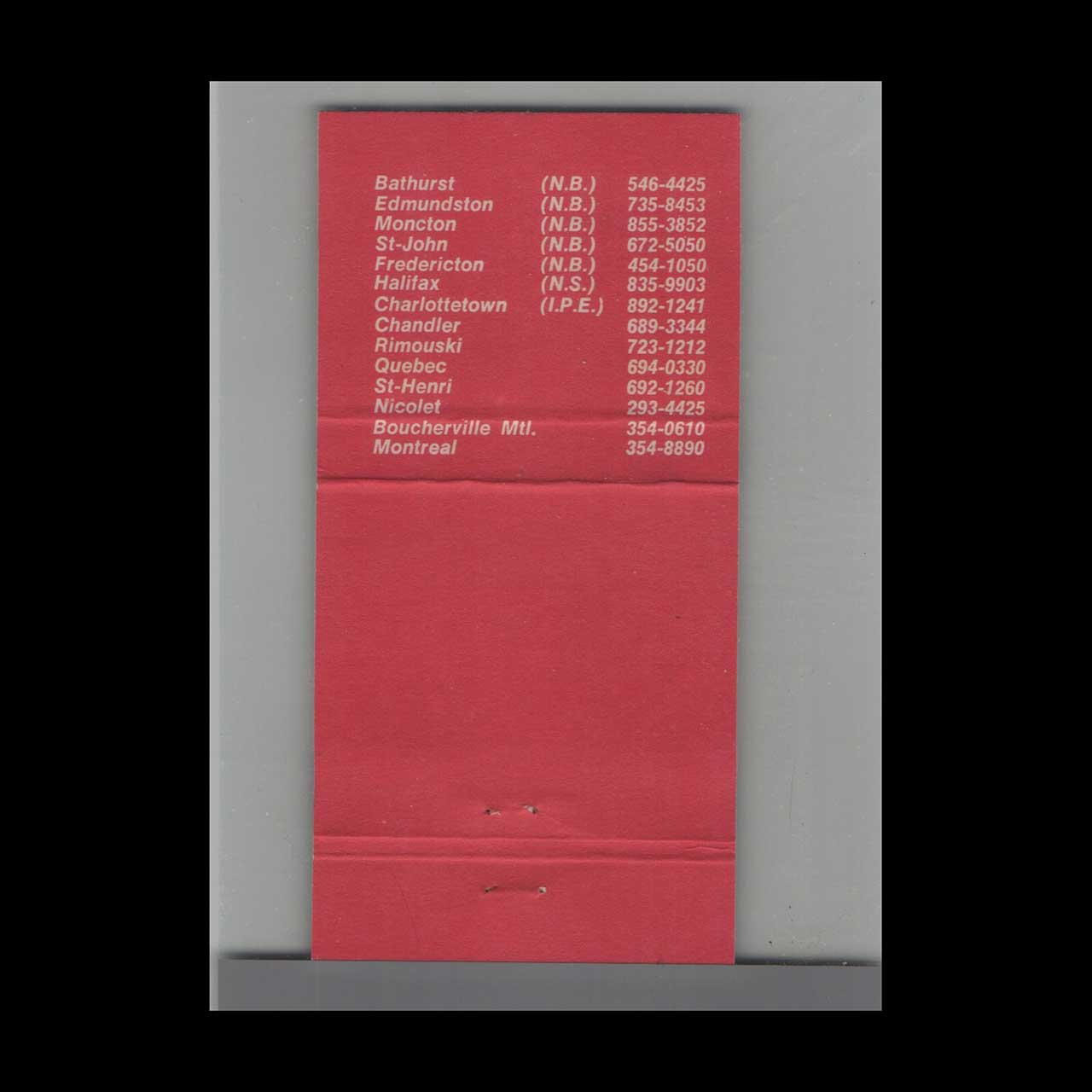 Bellechasse Transport Matchbook Cover Bellechasse Transport Matchbook Cover