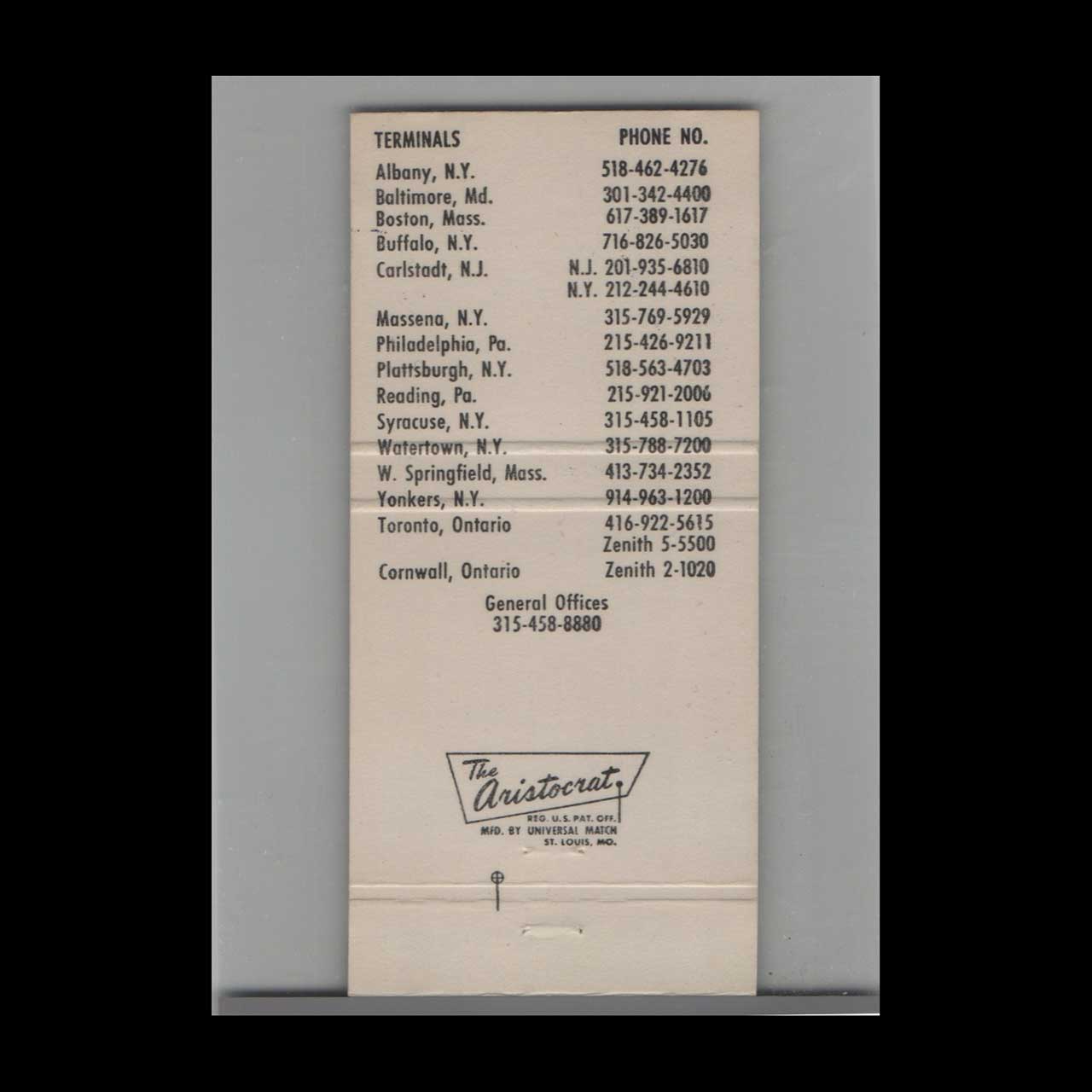 Byrns Motor Express Matchbook Cover Albany NY Byrns Motor Express Matchbook Cover Albany NY