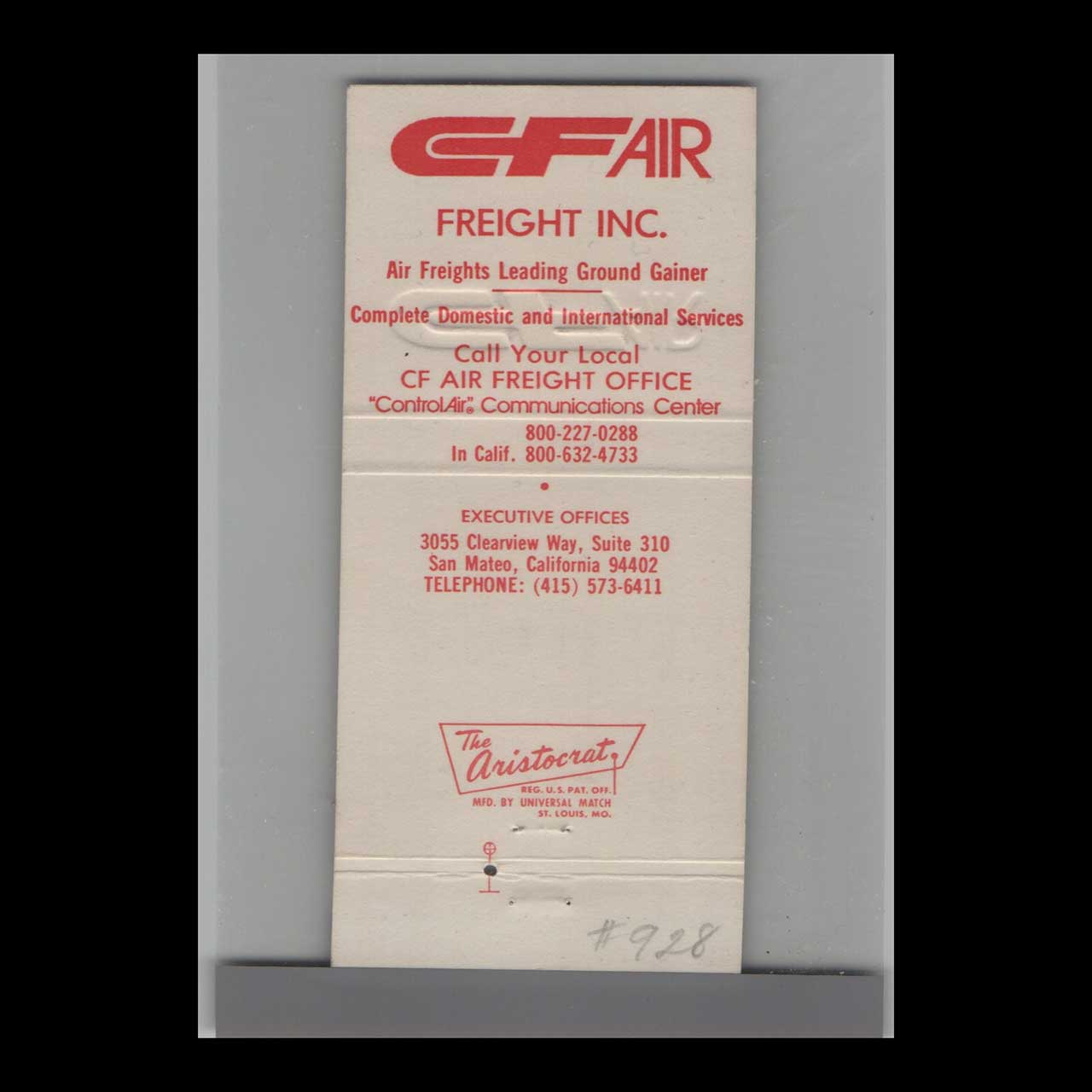 Matchbook Cover Trucking CF Air Freight Inc CA Matchbook Cover Trucking CF Air Freight Inc CA