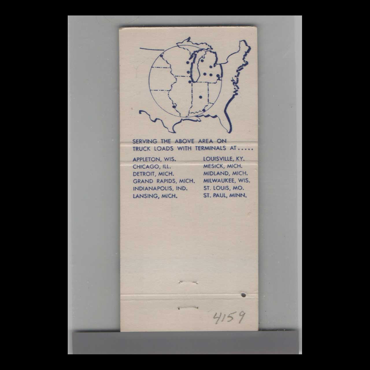 Matchbook Cover Trucking Key Line Freight Appleton WI Matchbook Cover Trucking Key Line Freight Appleton WI