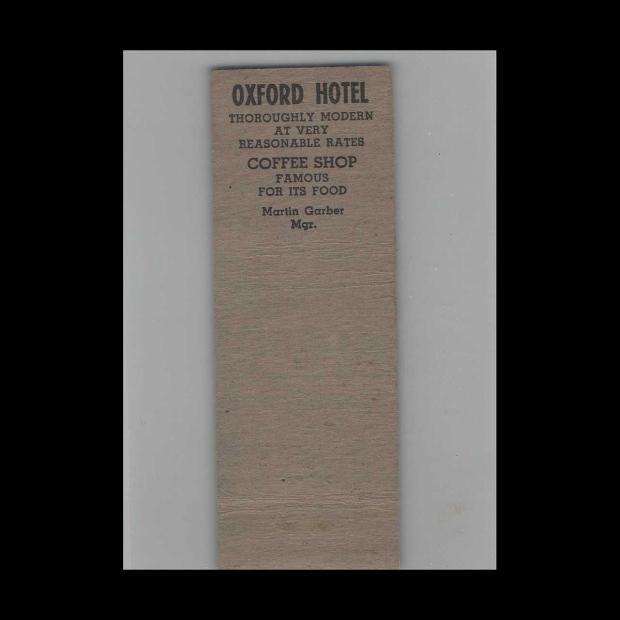 1930s Oxford Hotel Matchbook Cover Enid OK 1930s Oxford Hotel Matchbook Cover Enid OK