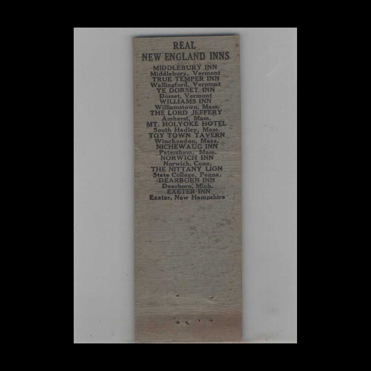 1930s Diamond Quality New England Inns Matchbook Cover 1930s Diamond Quality New England Inns Matchbook Cover