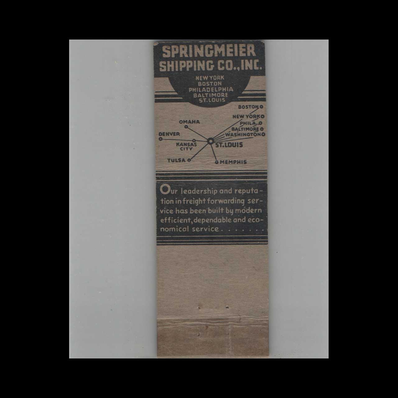 Springmeier Shipping Co Trucking Matchbook Cover St Louis Springmeier Shipping Co Trucking Matchbook Cover St Louis