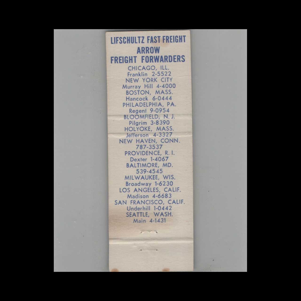 Arrow Freight Forwarders Matchbook Cover Boston MA Arrow Freight Forwarders Matchbook Cover Boston MA