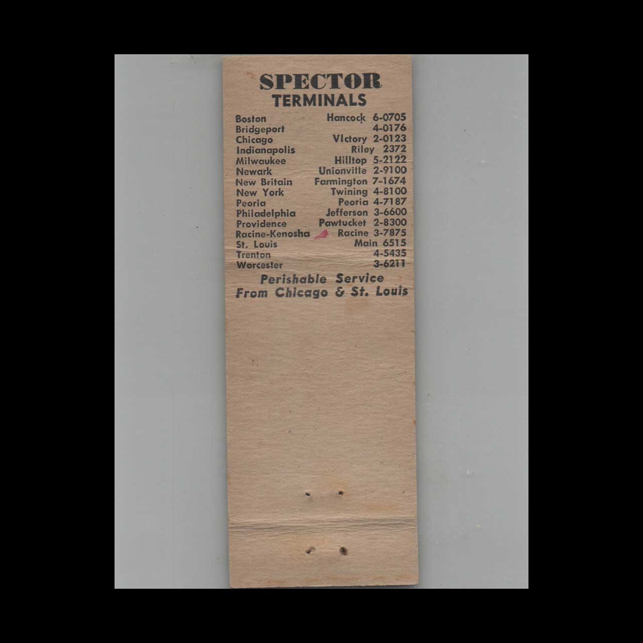 Spector Motor Service Trucking Matchbook Cover #3 Spector Motor Service Trucking Matchbook Cover #3