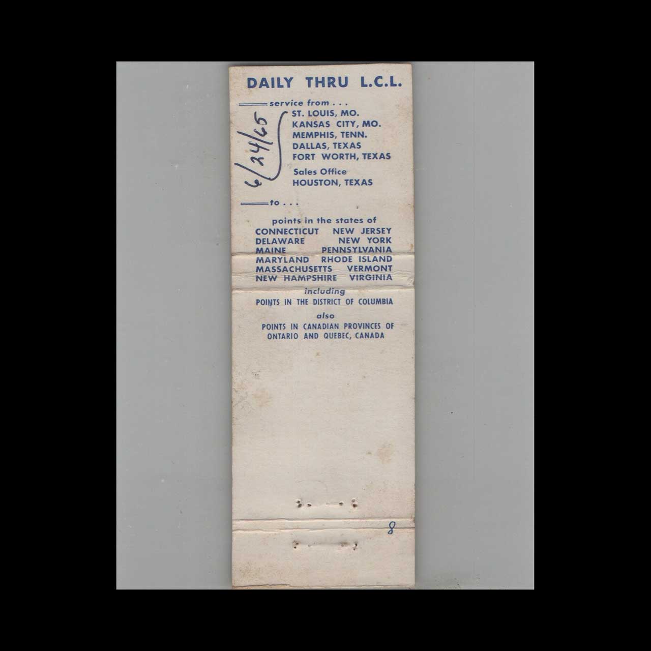 Springmeier Shipping Co Trucking Matchbook Cover Springmeier Shipping Co Trucking Matchbook Cover