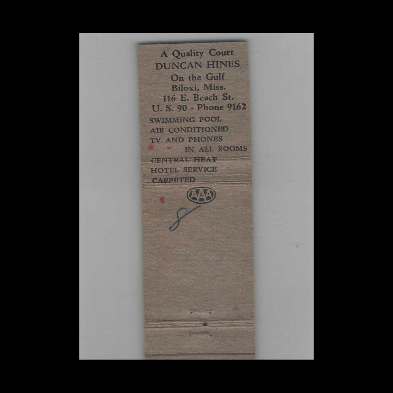 Matchbook Cover Town House Motel Biloxi MS Matchbook Cover Town House Motel Biloxi MS