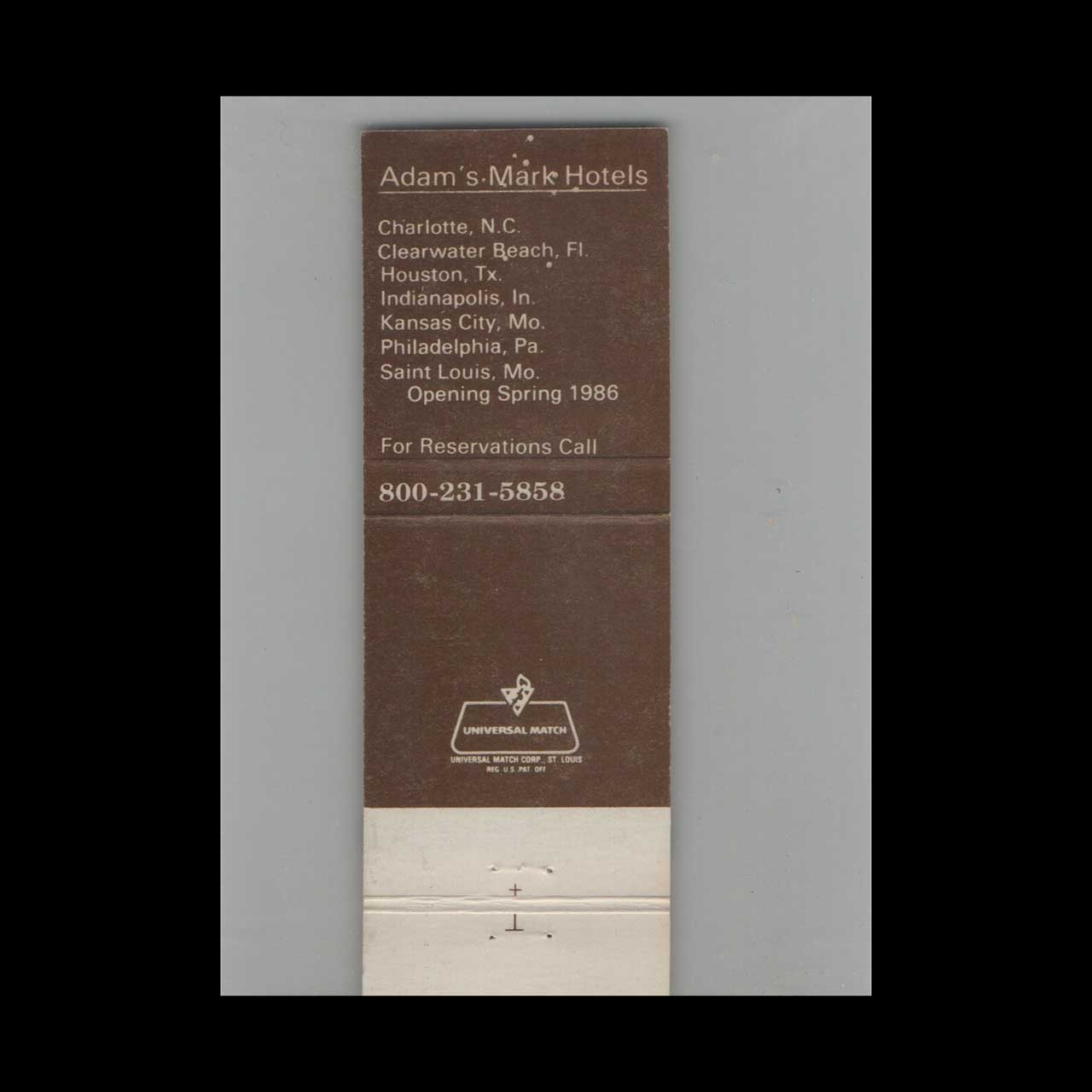 Matchbook Cover Adams Mark Hotels Various Locations #2 Matchbook Cover Adams Mark Hotels Various Locations #2
