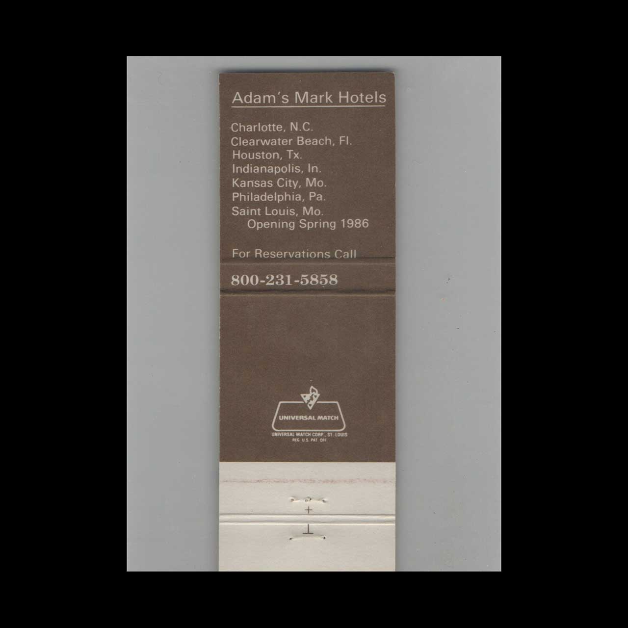 Matchbook Cover Adams Mark Hotels Various Locations #3 Matchbook Cover Adams Mark Hotels Various Locations #3