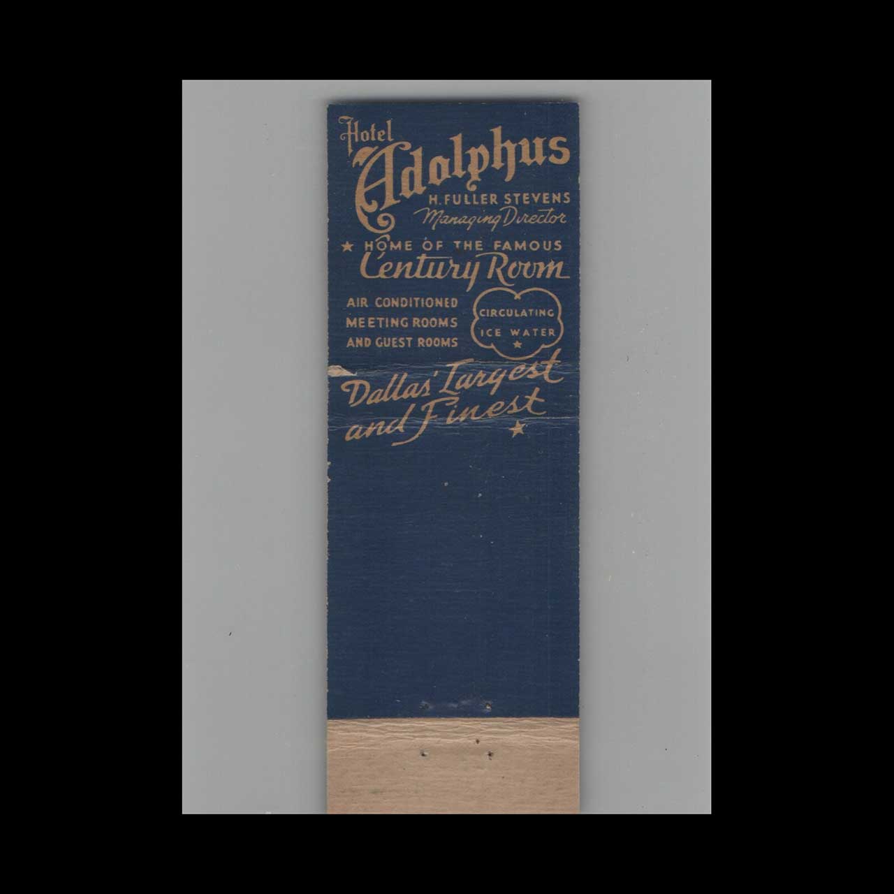 Matchbook Cover Hotel Adolphus Dallas TX #4 Matchbook Cover Hotel Adolphus Dallas TX #4