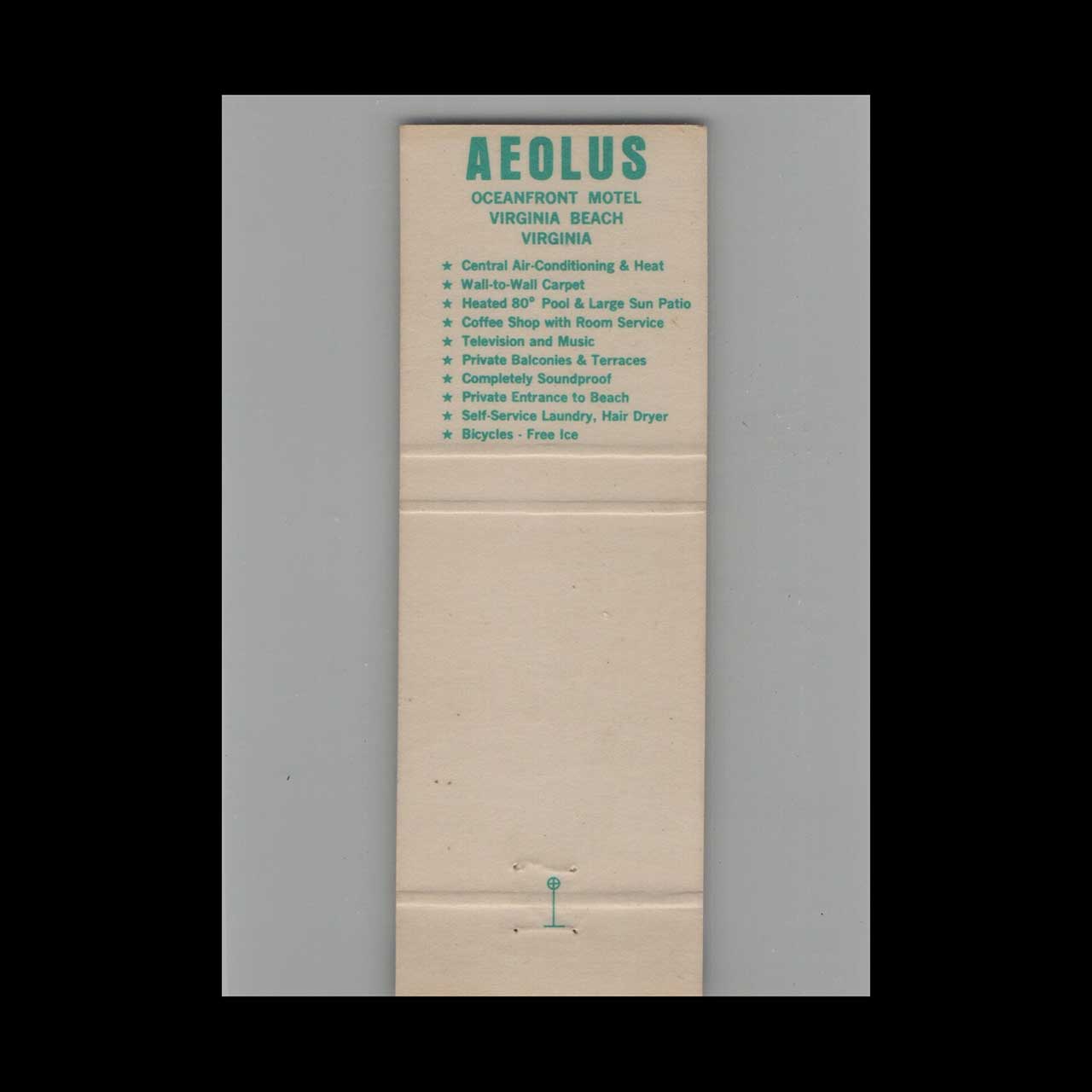 Matchbook Cover Aeolus Resort Motel Virginia Beach VA Matchbook Cover Aeolus Resort Motel Virginia Beach VA