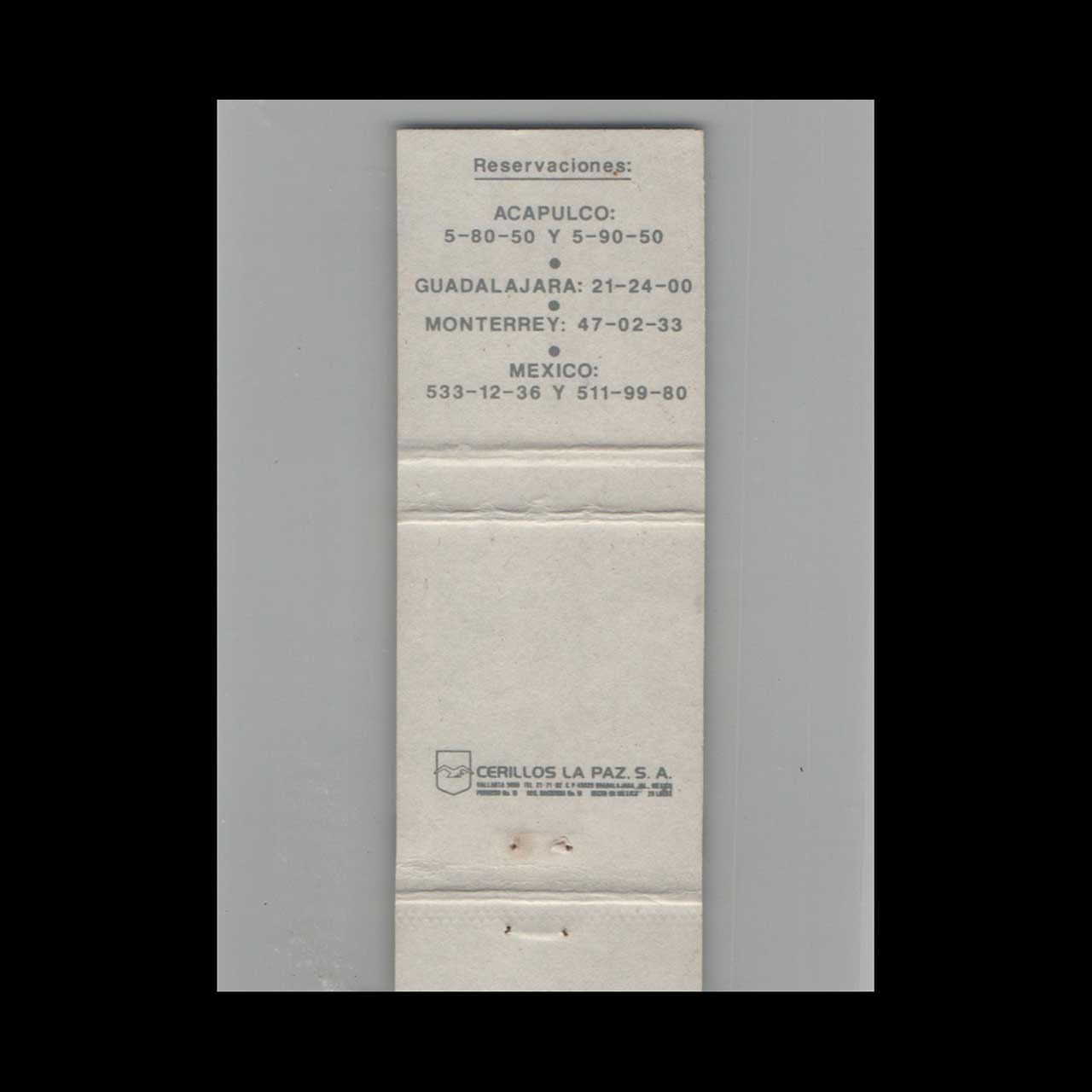 Matchbook Cover Acapulco Plaza La Paz Acapulco Mexico #2 Matchbook Cover Acapulco Plaza La Paz Acapulco Mexico #2