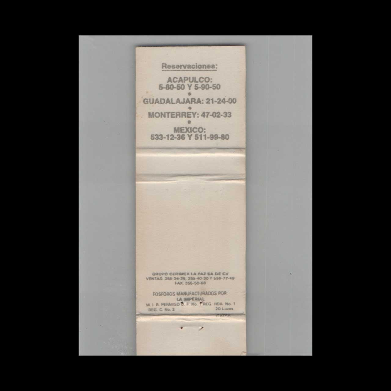 Matchbook Cover Acapulco Plaza La Paz Acapulco Mexico #3 Matchbook Cover Acapulco Plaza La Paz Acapulco Mexico #3