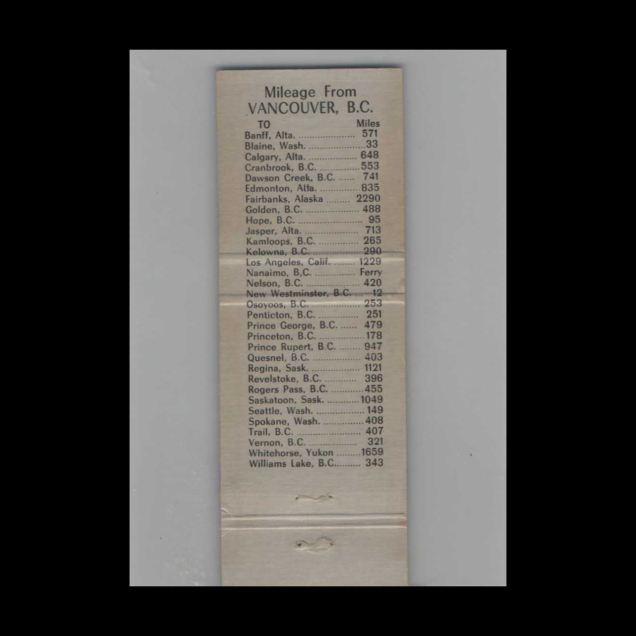 Matchbook Cover Abbotsford Hotel Vancouver BC #2 Matchbook Cover Abbotsford Hotel Vancouver BC #2