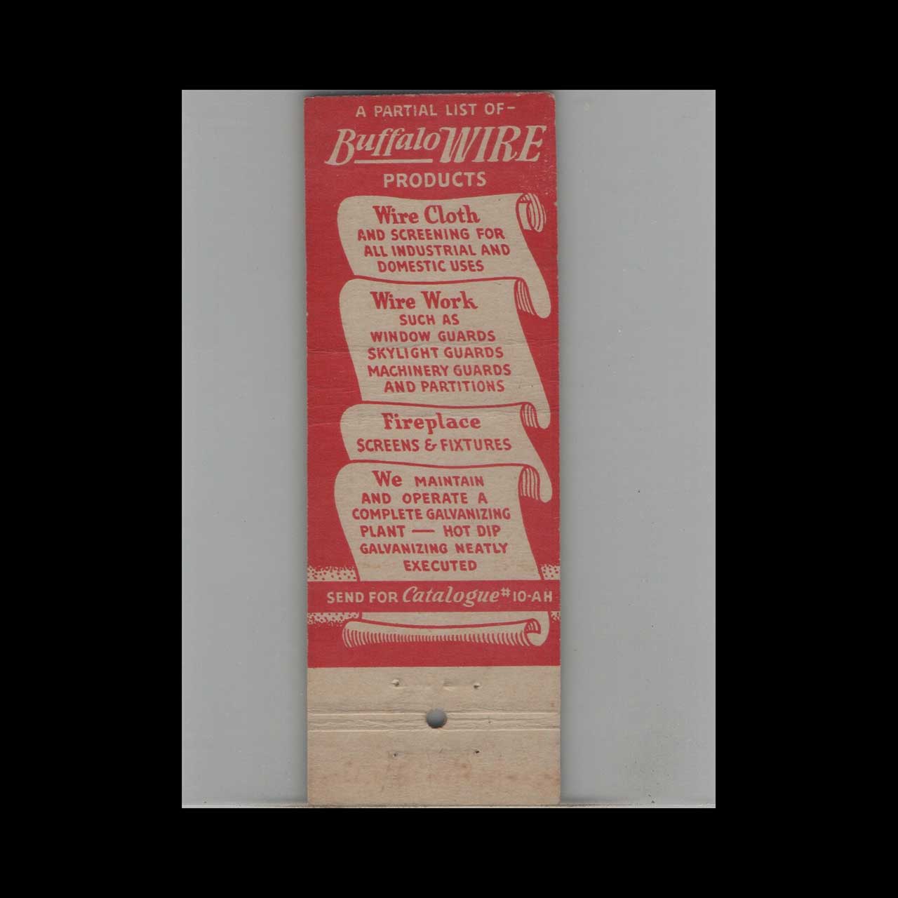 Matchbook Cover Buffalo Wire Works Company Buffalo NY Matchbook Cover Buffalo Wire Works Company Buffalo NY