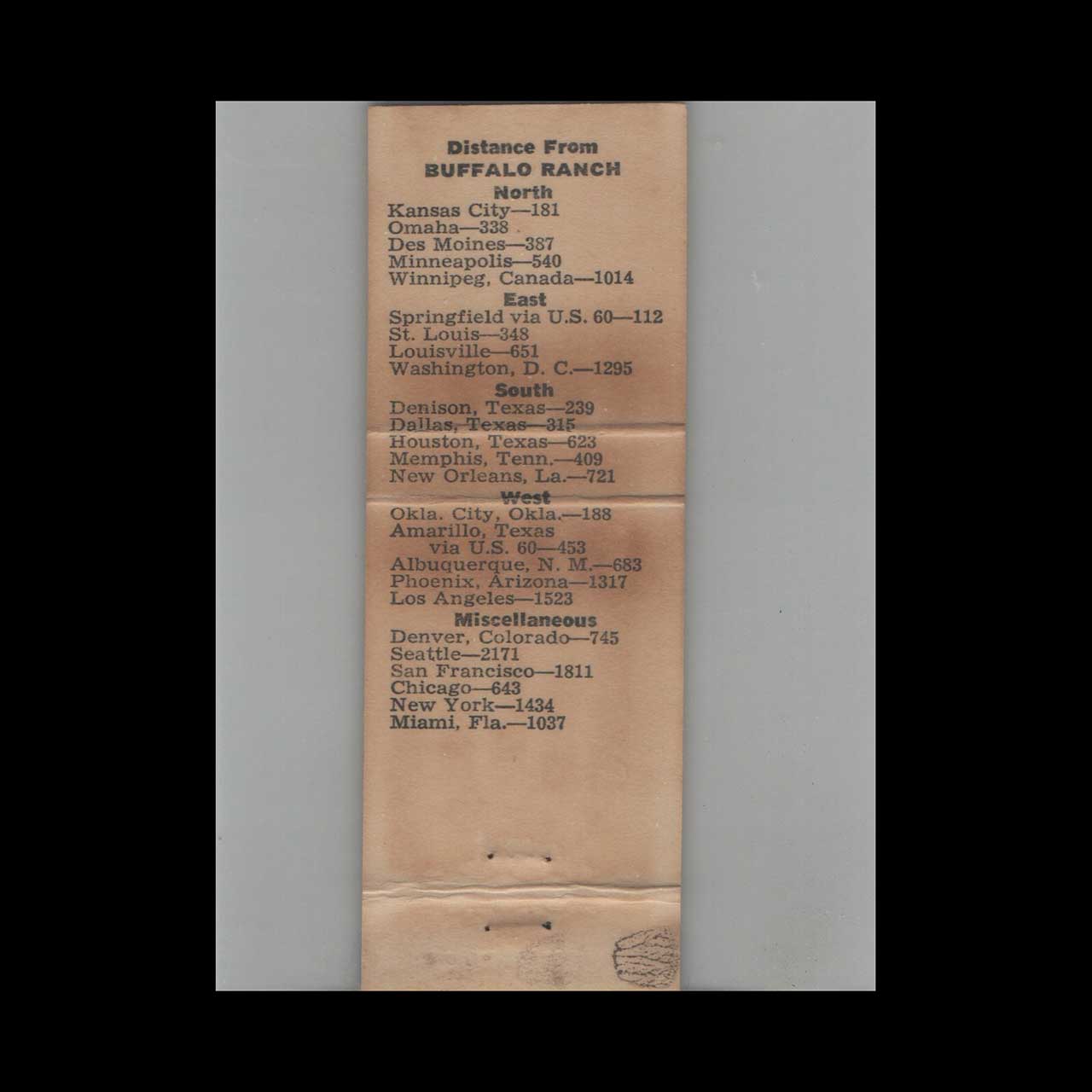 Matchbook Cover Buffalo Ranch Afton OK Matchbook Cover Buffalo Ranch Afton OK
