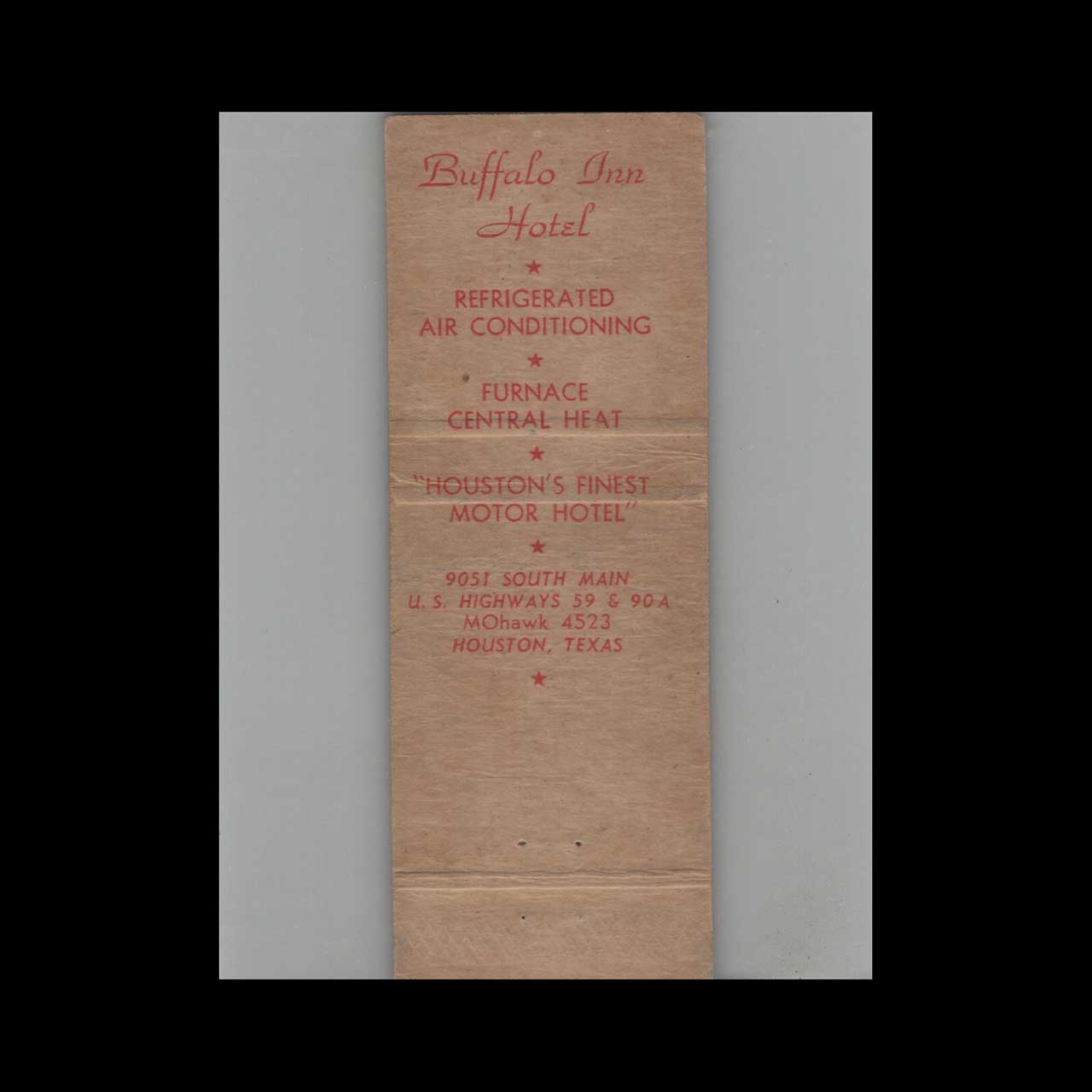 Matchbook Cover Buffalo Inn Hotel Houston TX Matchbook Cover Buffalo Inn Hotel Houston TX