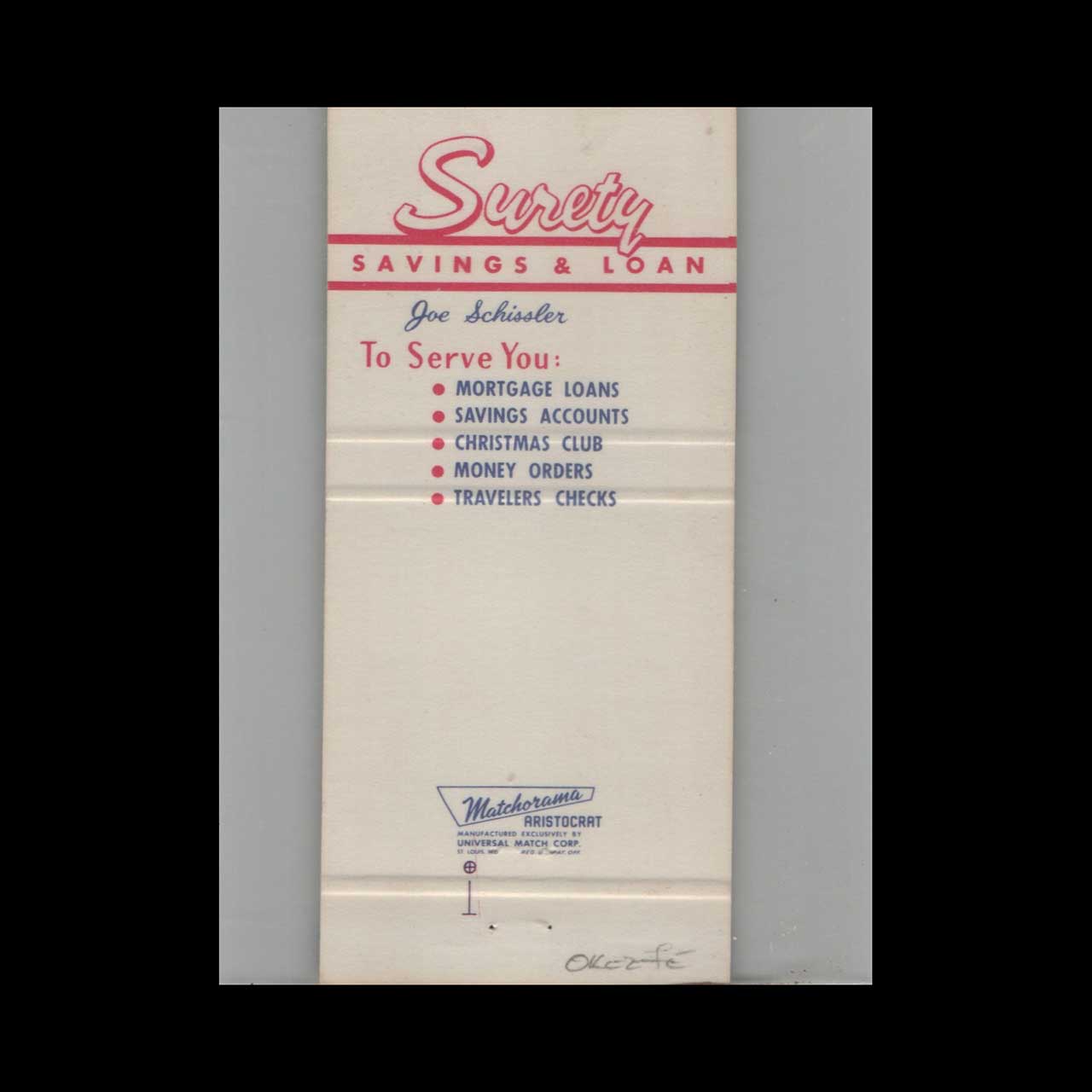 Surety Savings & Loan Matchbook Cover Milwaukee WI Surety Savings & Loan Matchbook Cover Milwaukee WI