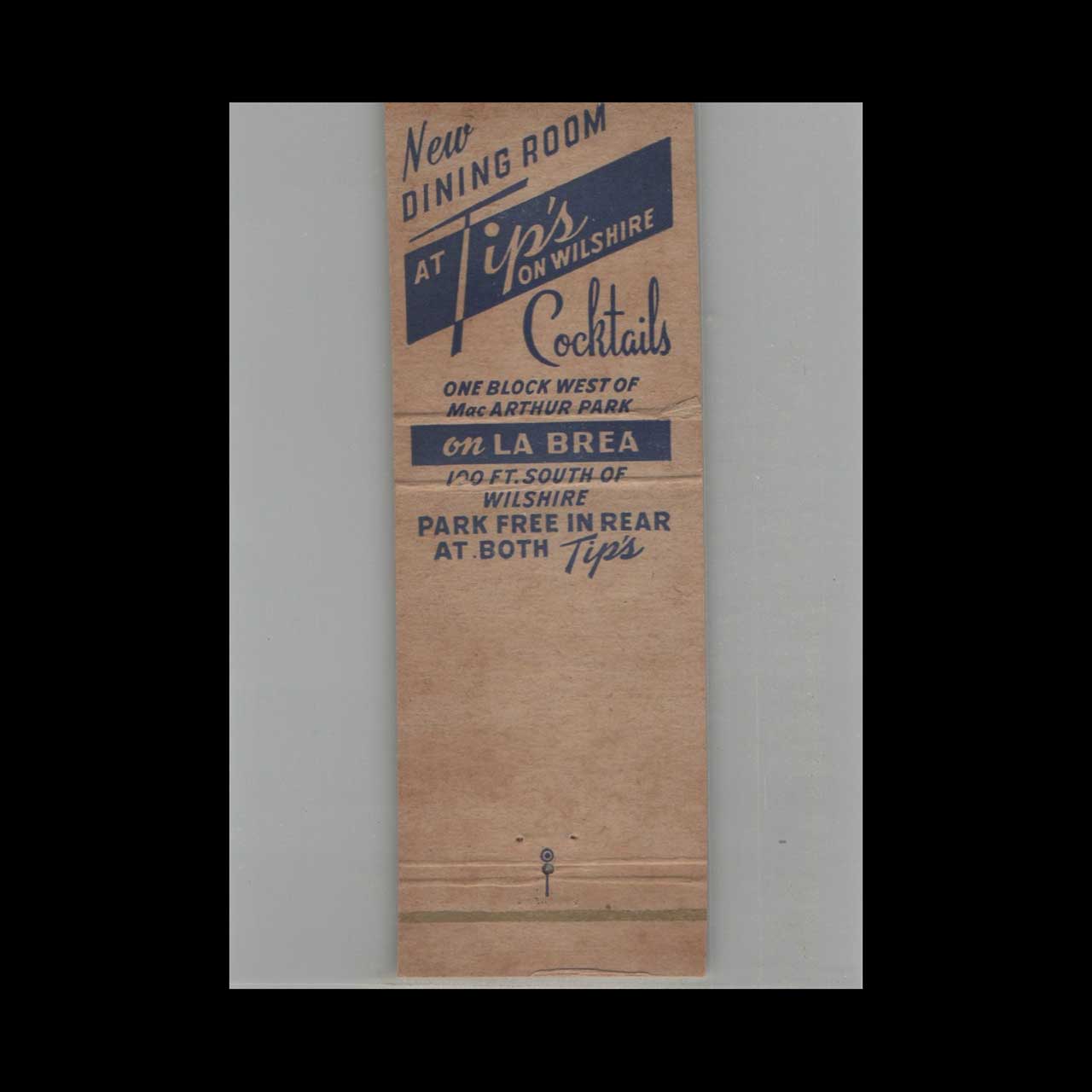 Matchbook Cover Tips on Wilshire Los Angeles CA Matchbook Cover Tips on Wilshire Los Angeles CA