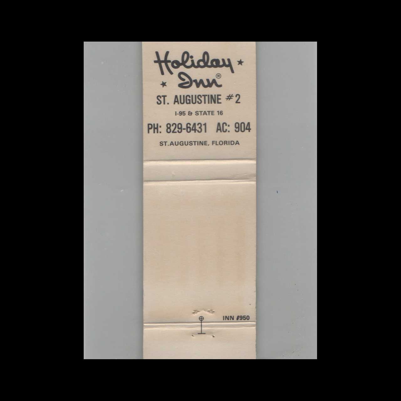 Matchbook Cover Holiday Inn St Augustine FL #16 Matchbook Cover Holiday Inn St Augustine FL #16
