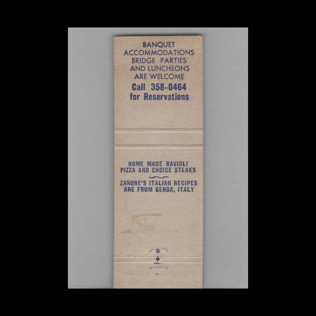 Matchbook Cover Zanones Restaurant Memphis TN Matchbook Cover Zanones Restaurant Memphis TN