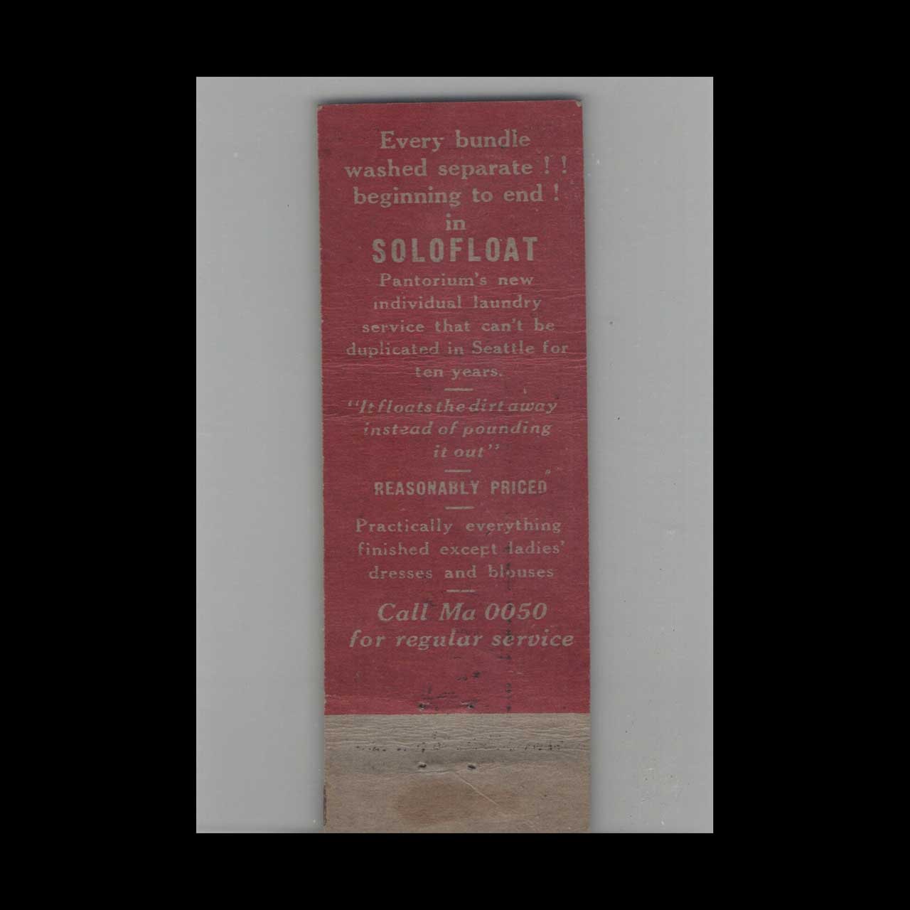 Full Length Matchbook Cover Pantorium Laundry Seattle Full Length Matchbook Cover Pantorium Laundry Seattle