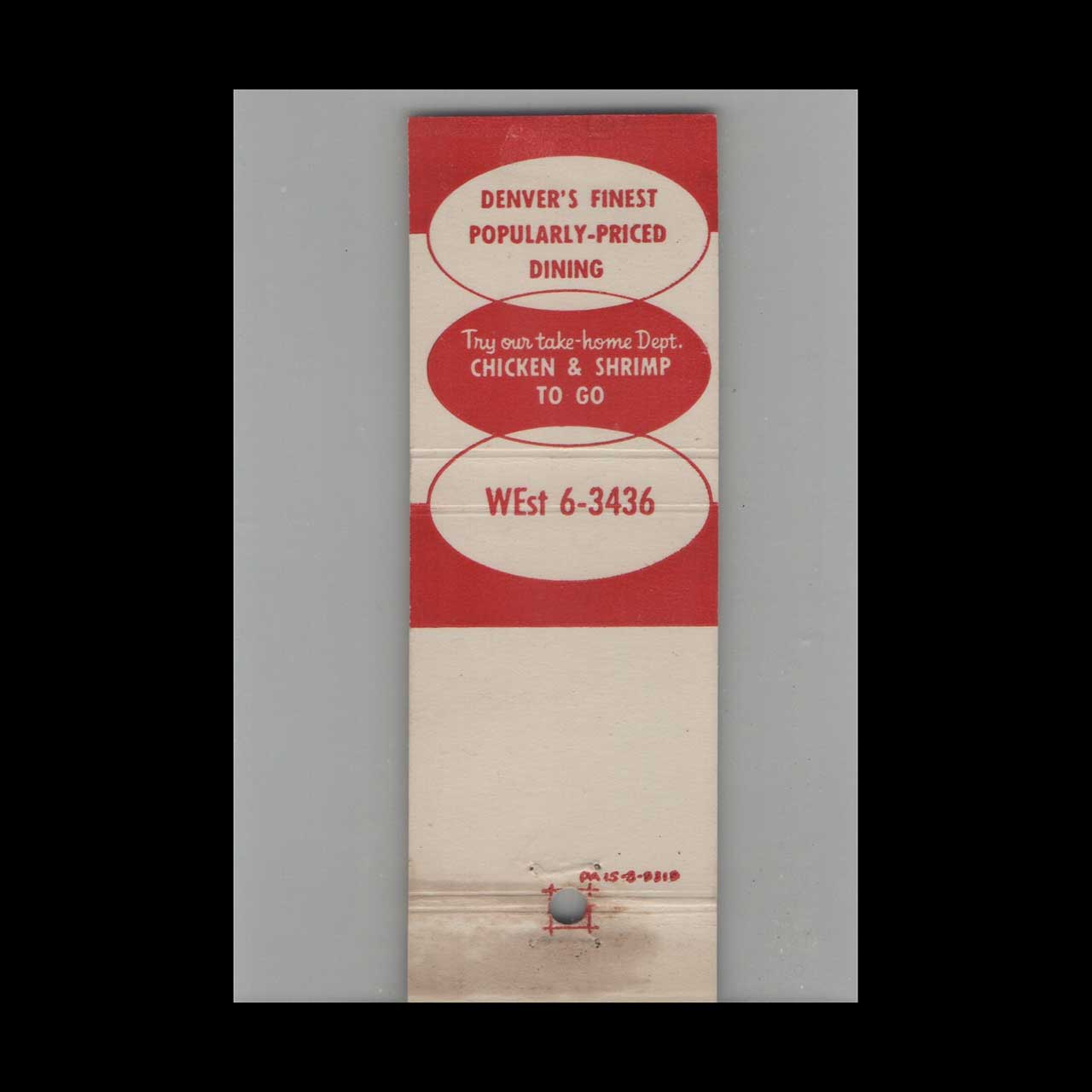 Full Length Matchbook Cover Old South Restaurant KFC Denver Full Length Matchbook Cover Old South Restaurant KFC Denver