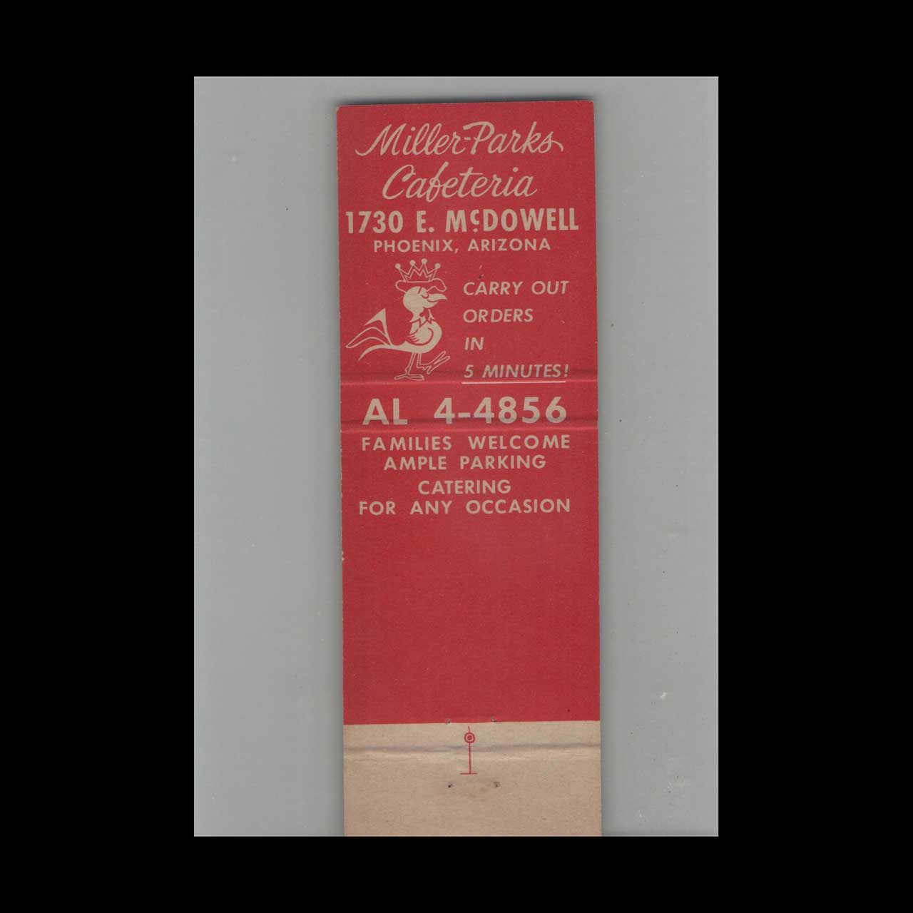 Miller Parks Cafeteria Matchbook Cover Phoenix AZ Miller Parks Cafeteria Matchbook Cover Phoenix AZ