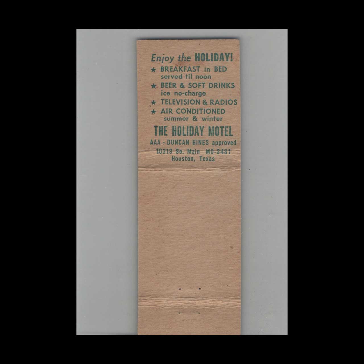 Spolyars Holiday Motel Houston TX Matchbook Cover Spolyars Holiday Motel Houston TX Matchbook Cover