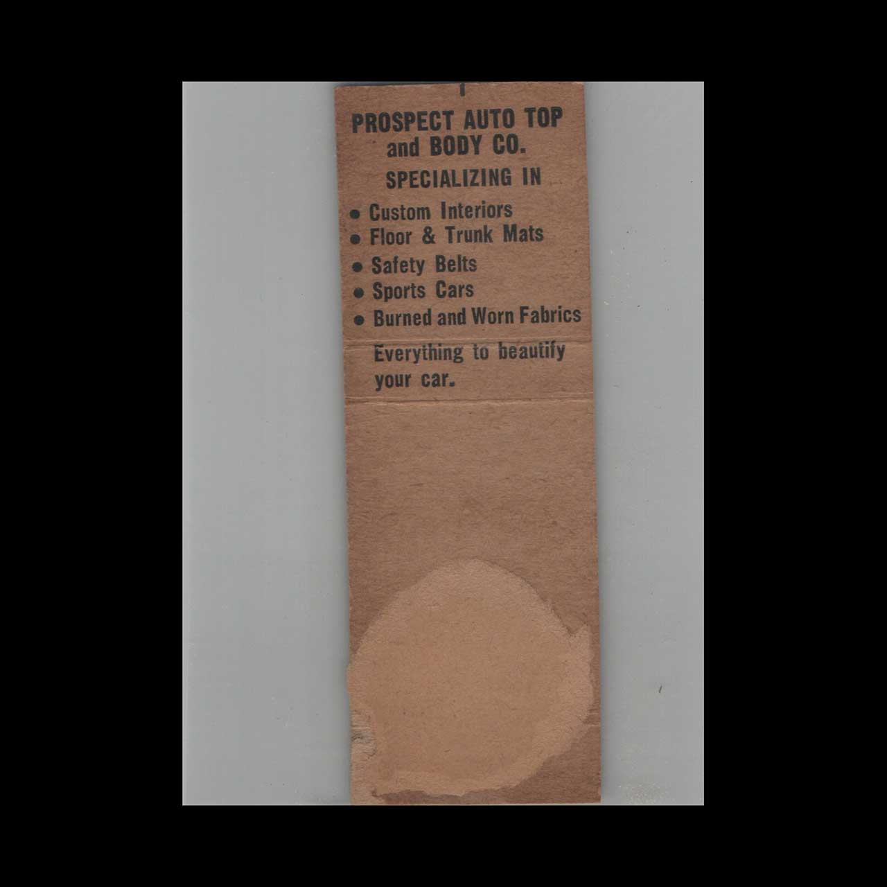 Prospect Auto Top & Body Co Cleveland Matchbook Cover Prospect Auto Top & Body Co Cleveland Matchbook Cover
