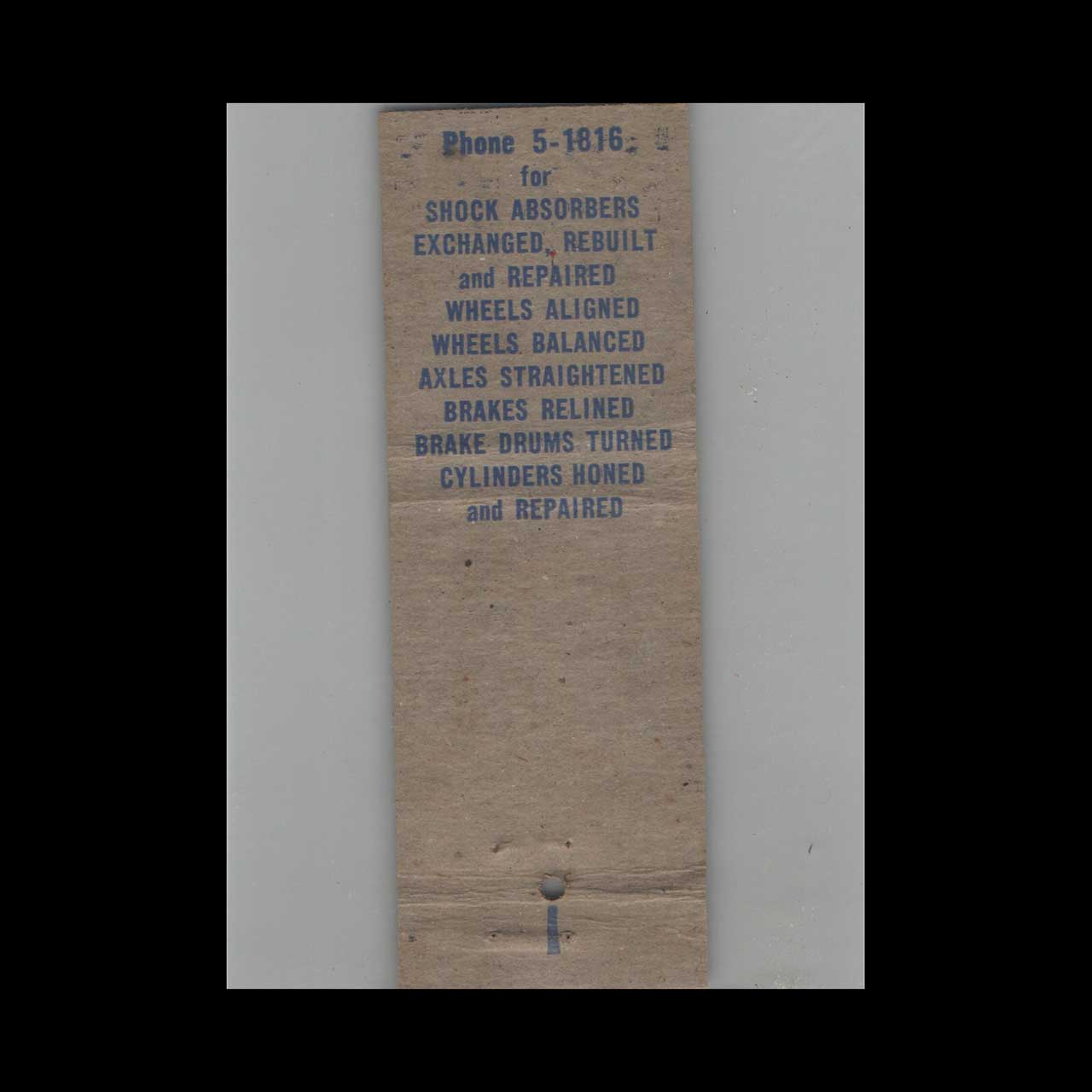 The Horton Co Wheel Aligning & Brake Service Matchbook Cover The Horton Co Wheel Aligning & Brake Service Matchbook Cover