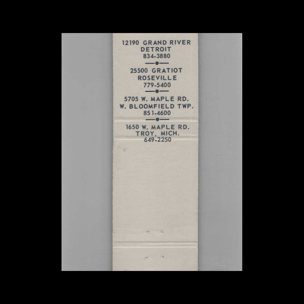 Belle Tire Distributors Matchbook Cover Roseville MI Belle Tire Distributors Matchbook Cover Roseville MI