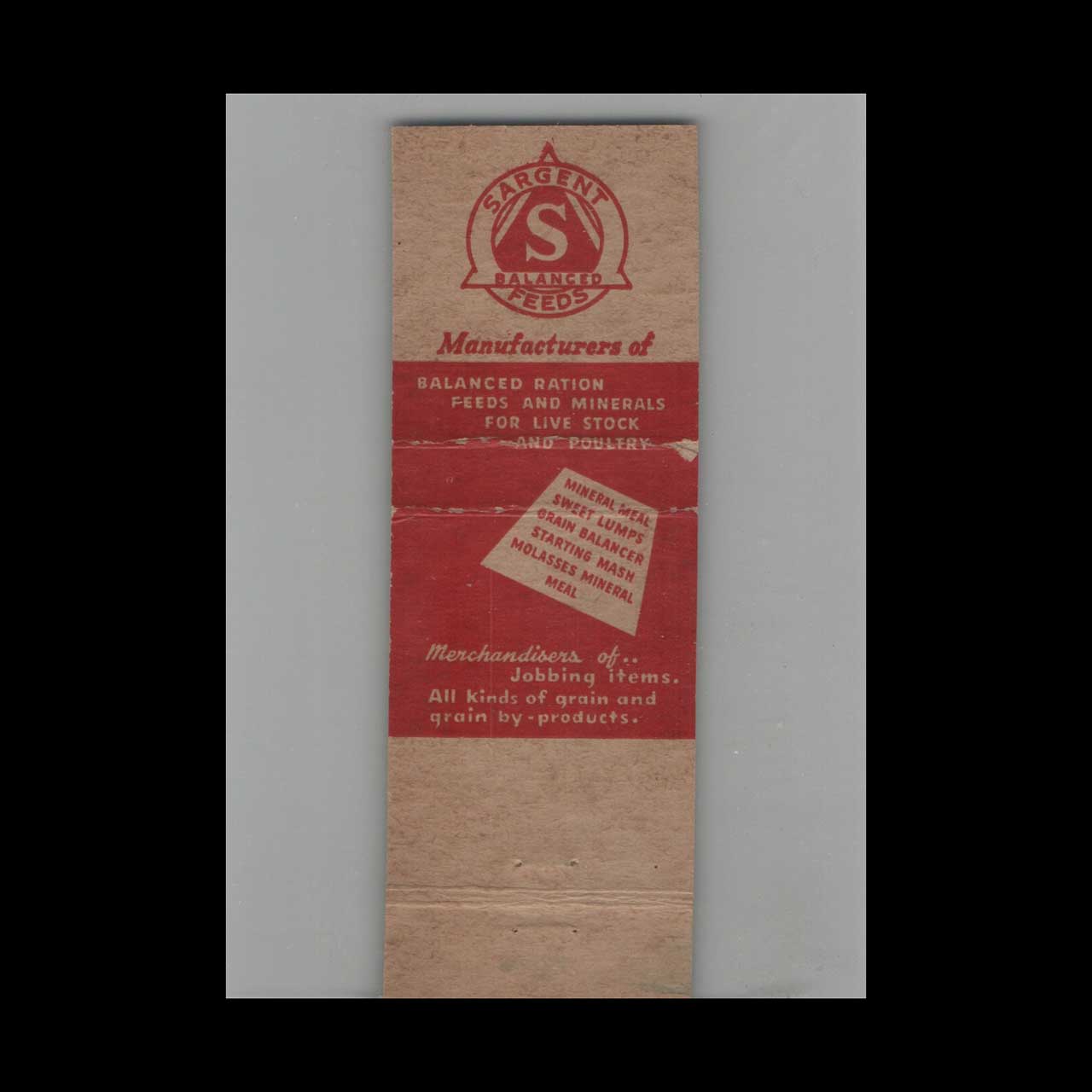 Sargent & Co Feeds Matchbook Cover Floyd Brown Co Bloomfield IA Sargent & Co Feeds Matchbook Cover Floyd Brown Co Bloomfield IA