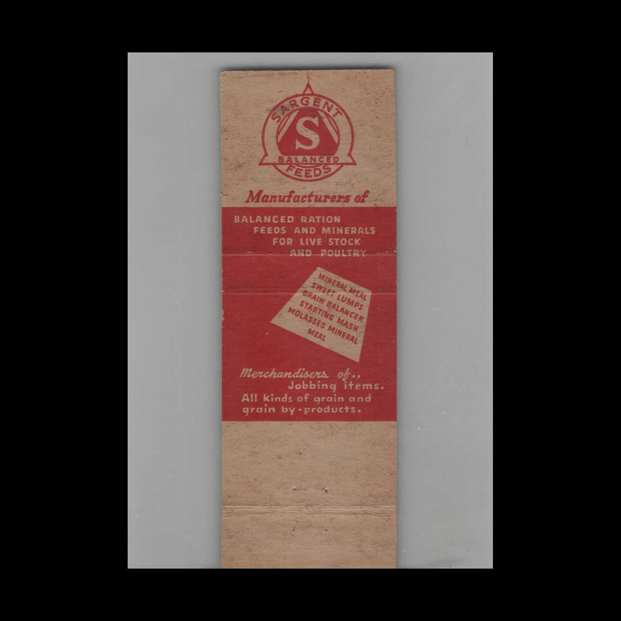 Sargent & Co Feeds Matchbook Cover Wilbur G Motley Kewanee IL Sargent & Co Feeds Matchbook Cover Wilbur G Motley Kewanee IL
