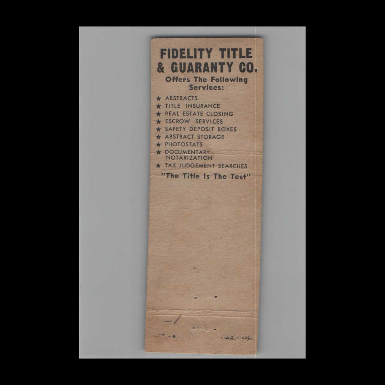 Fidelity Title & Guaranty Co Orlando Matchbook Cover Fidelity Title & Guaranty Co Orlando Matchbook Cover