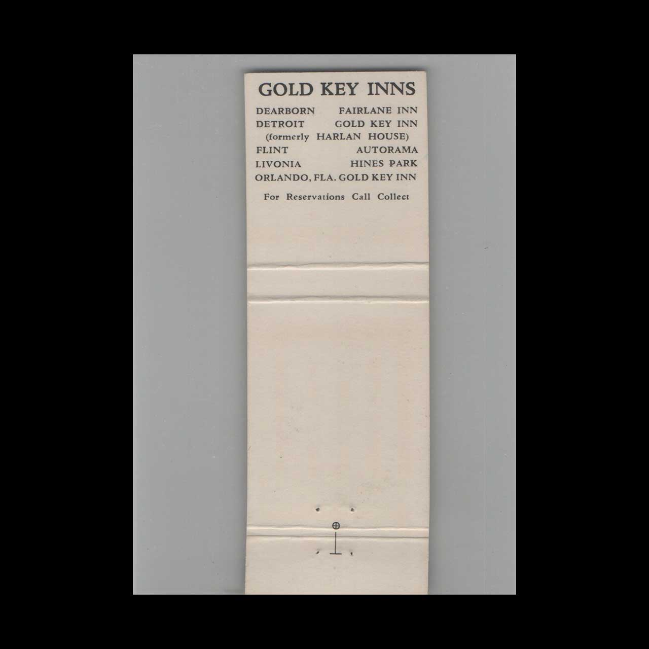 Matchbook Cover Gold Key Inn Orlando FL Matchbook Cover Gold Key Inn Orlando FL