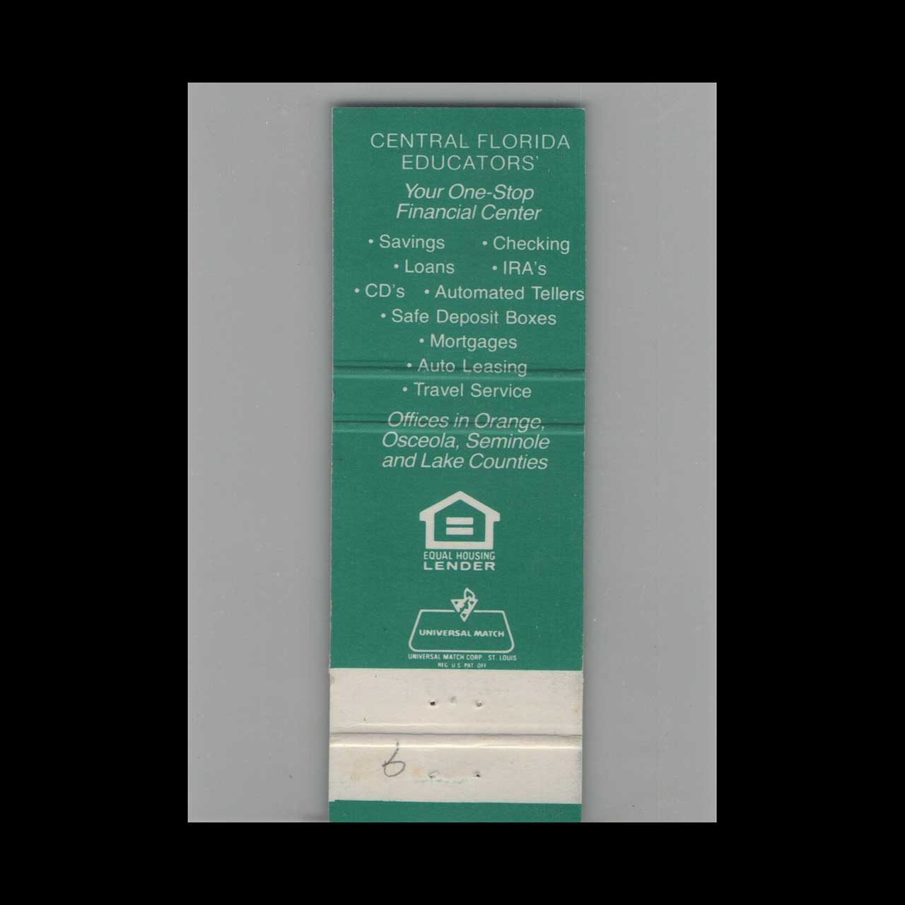 Matchbook Cover Central Florida Educators Orlando FL #1 Matchbook Cover Central Florida Educators Orlando FL #1